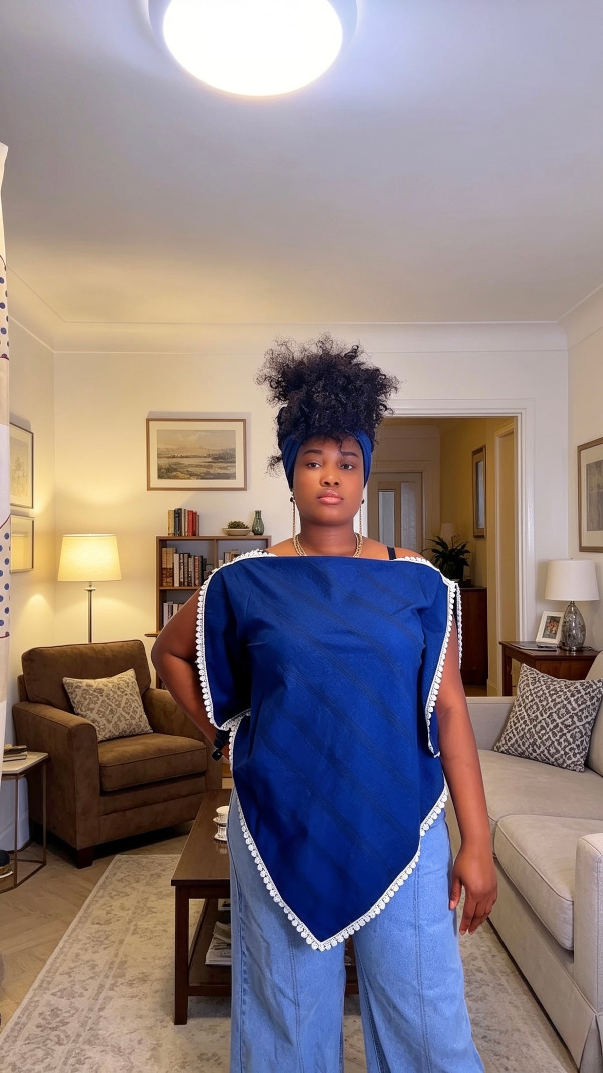 classic royal drape top

African drape top UK

elegant ladies drape neck blouse

royal blue Ankara top

women ready to wear drape top
