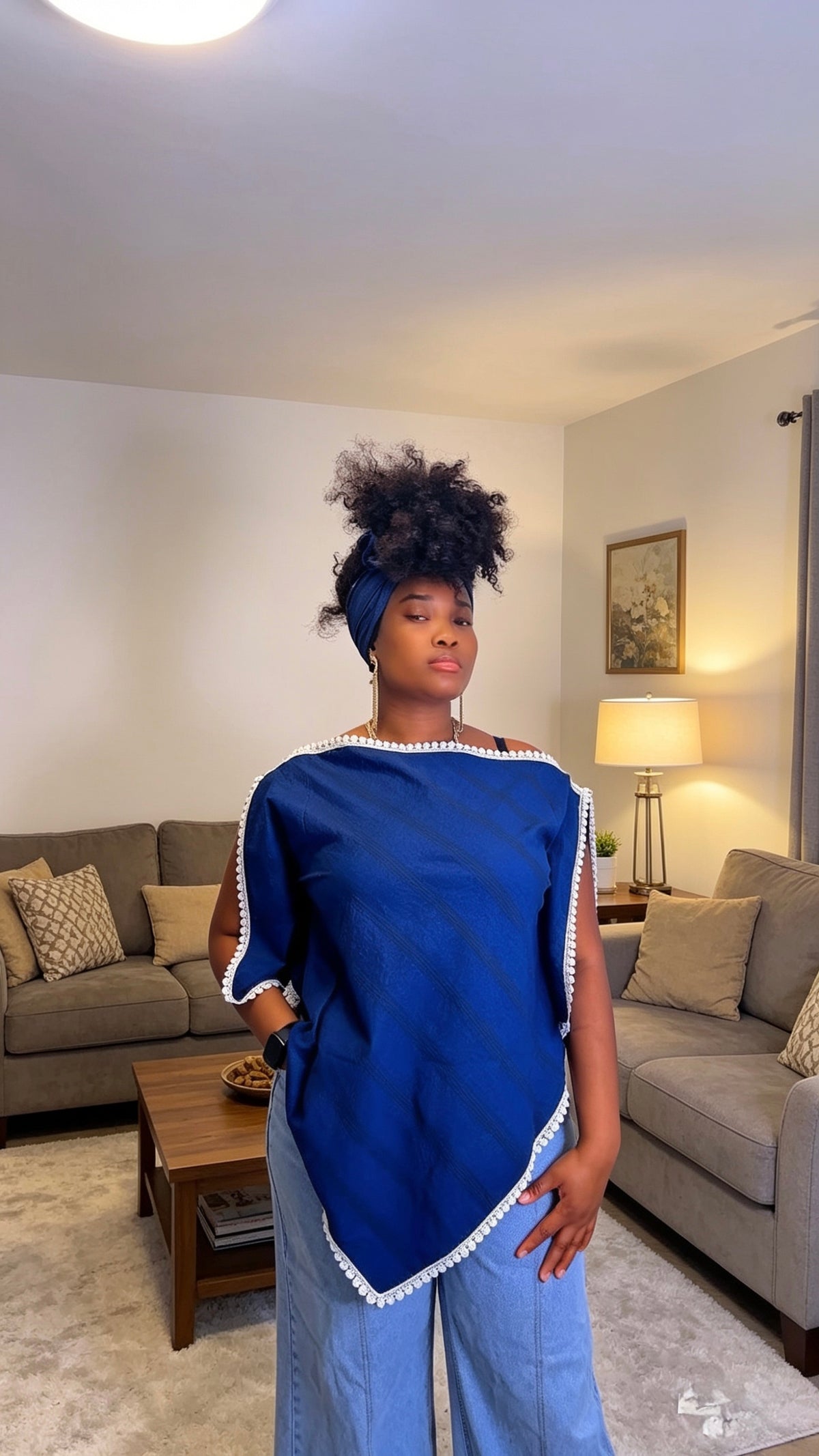 classic royal drape top

African drape top UK

elegant ladies drape neck blouse

royal blue Ankara top

women ready to wear drape top